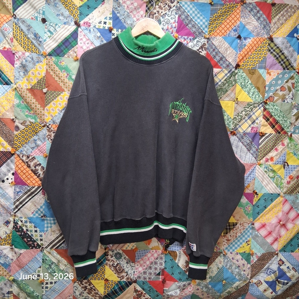 Vintage Minnesota North Stars Sweatshirt Large Black The Game Mock Neck